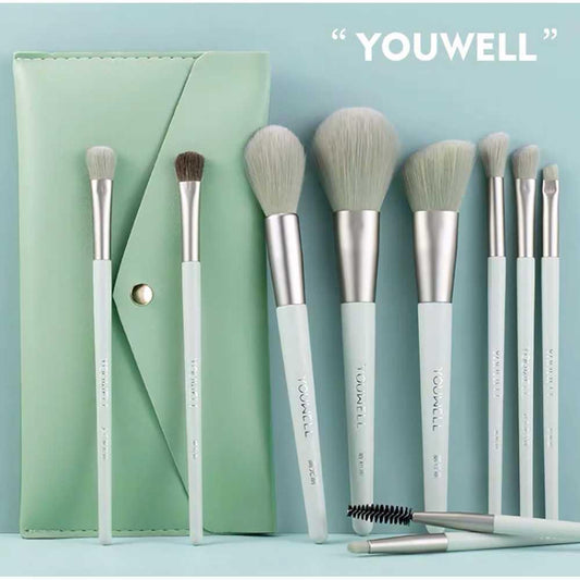 "YOUWELL"2-in-1 Signature Makeup Brush Collection Green Synthetic Fiber Blending Contouring